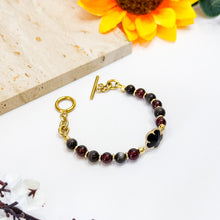 Load image into Gallery viewer, Mini Dahlia (Silver Sheen Obsidian, Garnet) Crystal Bracelet
