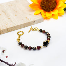 Load image into Gallery viewer, Mini Dahlia (Silver Sheen Obsidian, Garnet) Crystal Bracelet
