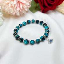 Load image into Gallery viewer, Chrysocolla (w/ Silver Evil Eye Charm) Crystal Bracelet
