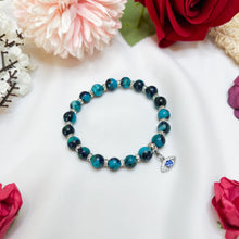 Load image into Gallery viewer, Chrysocolla (w/ Silver Evil Eye Charm) Crystal Bracelet
