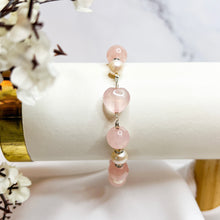 Load image into Gallery viewer, Rose Pearl Magnetic Crystal Bracelet (Rose Quartz, Pearl, Gold Clover Charm)
