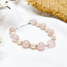 Load image into Gallery viewer, Rose Pearl Magnetic Crystal Bracelet (Rose Quartz, Pearl, Gold Clover Charm)
