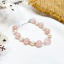 Load image into Gallery viewer, Rose Pearl Magnetic Crystal Bracelet (Rose Quartz, Pearl, Gold Clover Charm)
