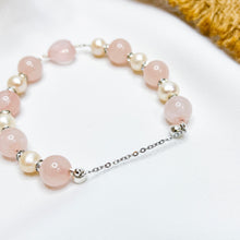 Load image into Gallery viewer, Rose Pearl Magnetic Crystal Bracelet (Rose Quartz, Pearl, Gold Clover Charm)
