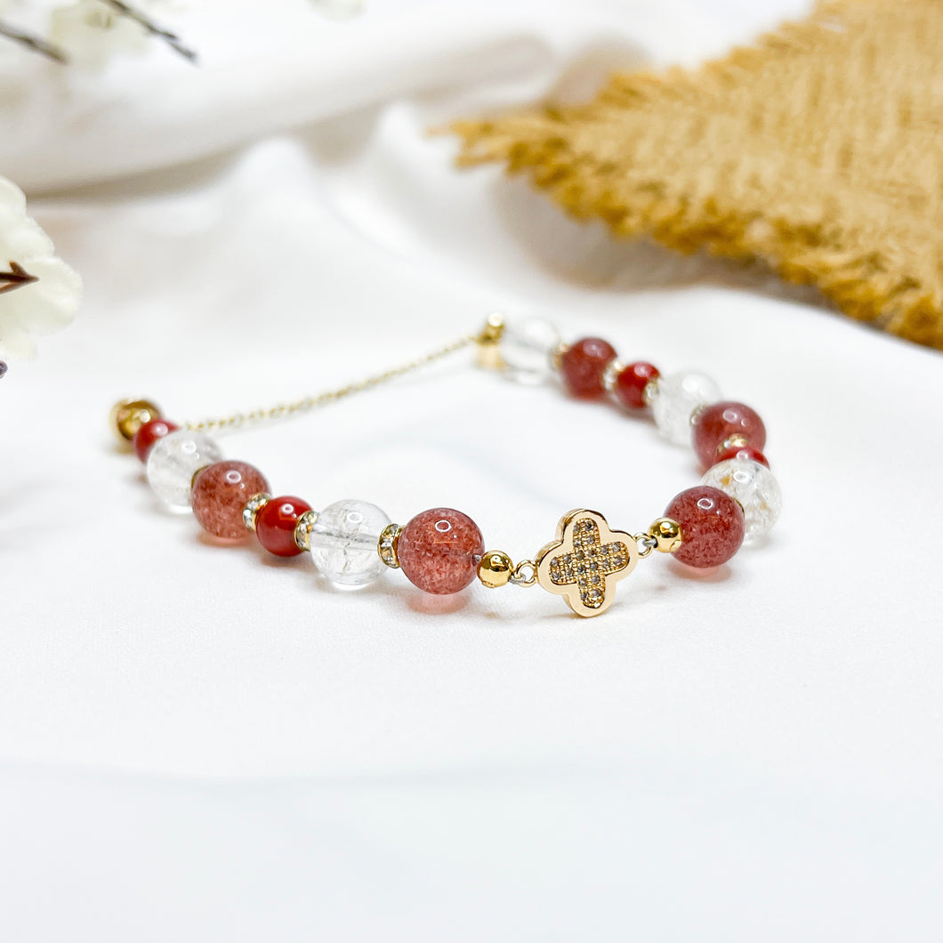 Lady Rouge Magnetic Crystal Bracelet (Garnet, Strawberry Quartz, Frosted Clear Quartz)