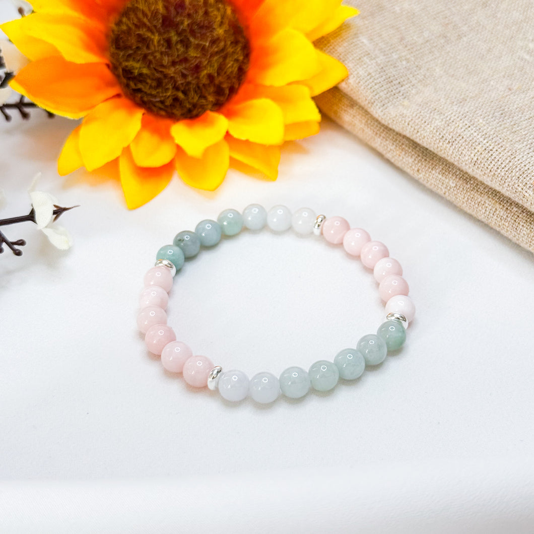 Mini Tiana (Grade 3A Mexico Pink Opal, Green Jade) Crystal Bracelet