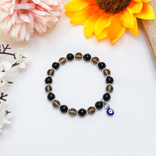 Load image into Gallery viewer, Mini Smoky Shield (Smoky Quartz, Black Tourmaline, 304 Stainless Steel Evil Eye) Crystal Bracelet

