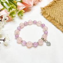 Load image into Gallery viewer, Pixie Dust (Kunzite, Rose Quartz, S925 Heart Charm) Crystal Bracelet
