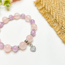 Load image into Gallery viewer, Pixie Dust (Kunzite, Rose Quartz, S925 Heart Charm) Crystal Bracelet
