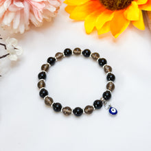 Load image into Gallery viewer, Mini Smoky Shield (Smoky Quartz, Black Tourmaline, 304 Stainless Steel Evil Eye) Crystal Bracelet
