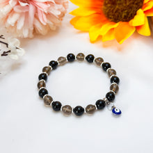 Load image into Gallery viewer, Mini Smoky Shield (Smoky Quartz, Black Tourmaline, 304 Stainless Steel Evil Eye) Crystal Bracelet
