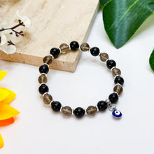 Load image into Gallery viewer, Mini Smoky Shield (Smoky Quartz, Black Tourmaline, 304 Stainless Steel Evil Eye) Crystal Bracelet
