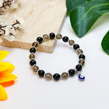 Load image into Gallery viewer, Mini Smoky Shield (Smoky Quartz, Black Tourmaline, 304 Stainless Steel Evil Eye) Crystal Bracelet
