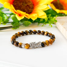 Load image into Gallery viewer, Mini Yellow Tiger's Eye with Stainless Steel Pixiu Charm Crystal Bracelet

