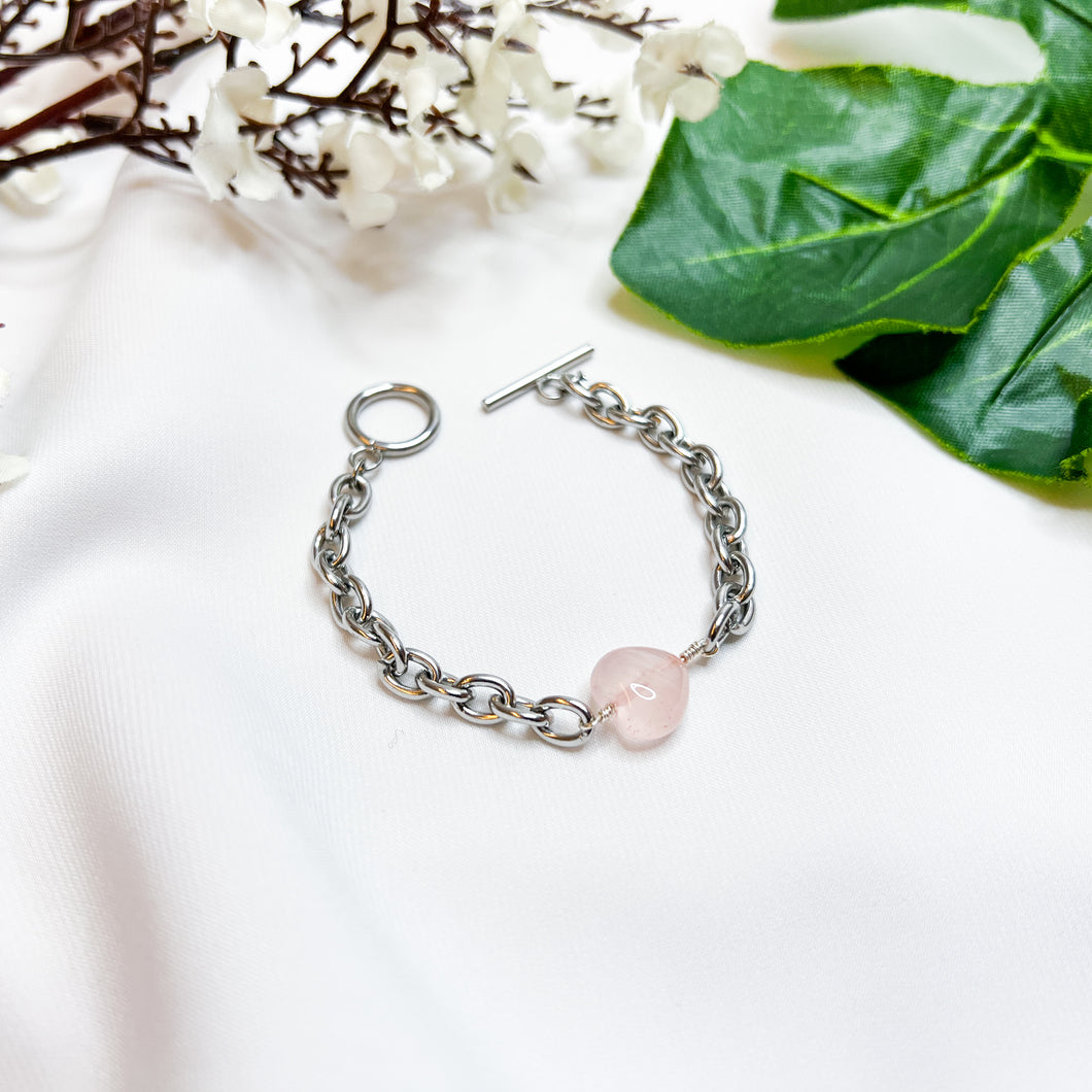 Rose Quartz Tarnish Resistant 304 Stainless Steel Crystal Bracelet