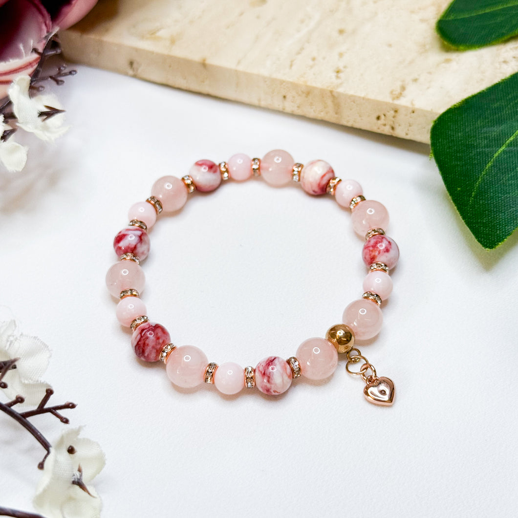 Pink Sorbet Crystal Bracelet (RARE Cinnabrite, Rose Quartz, Mexico Grade 3A Pink Opal)
