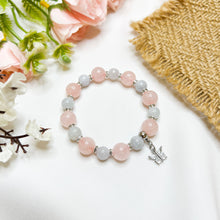 Load image into Gallery viewer, Summer Rose Matcha (Icy Green Jade, Rose Quartz, Silver Butterfly) Crystal Bracelet
