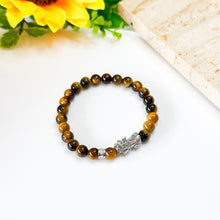 Load image into Gallery viewer, Mini Yellow Tiger's Eye with Stainless Steel Pixiu Charm Crystal Bracelet
