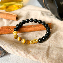 Load image into Gallery viewer, Yellow Tiger&#39;s Eye x Black Agate (Gold Plated Pixiu)
