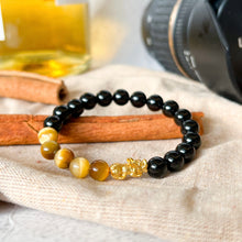 Load image into Gallery viewer, Yellow Tiger&#39;s Eye x Black Agate (Gold Plated Pixiu)
