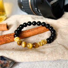 Load image into Gallery viewer, Yellow Tiger&#39;s Eye x Black Agate (Gold Plated Pixiu)
