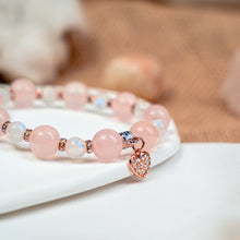 Load image into Gallery viewer, Rose Moon (Rose Quartz, Rainbow Moonstone, Heart Charm) Crystal Bracelet
