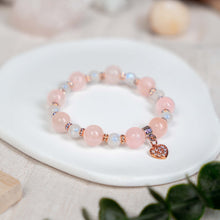 Load image into Gallery viewer, Rose Moon (Rose Quartz, Rainbow Moonstone, Heart Charm) Crystal Bracelet
