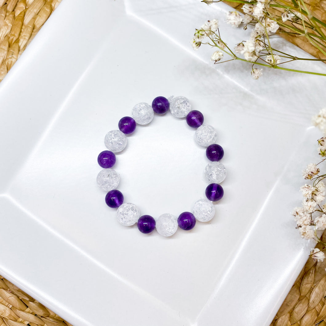 Amethyst x Frosted Quartz Crystal Bracelet