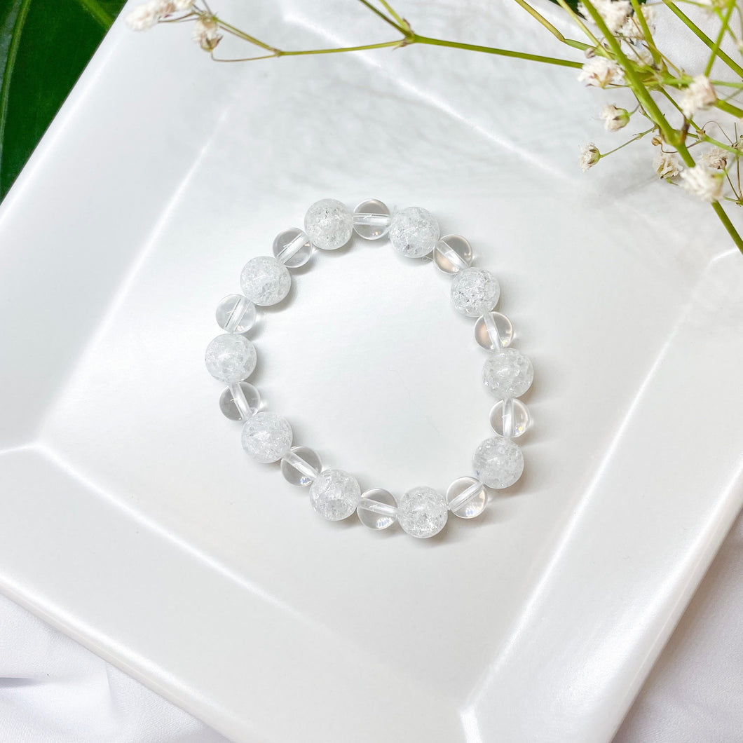 Clear Quartz x Frosted Quartz Crystal Bracelet