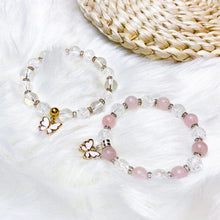 Load image into Gallery viewer, Bestie Bracelets: Pair of Rose Quartz &amp; Frosted Quartz (Acrylic Butterfly) Crystal Bracelets
