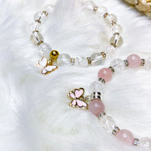 Load image into Gallery viewer, Bestie Bracelets: Pair of Rose Quartz &amp; Frosted Quartz (Acrylic Butterfly) Crystal Bracelets
