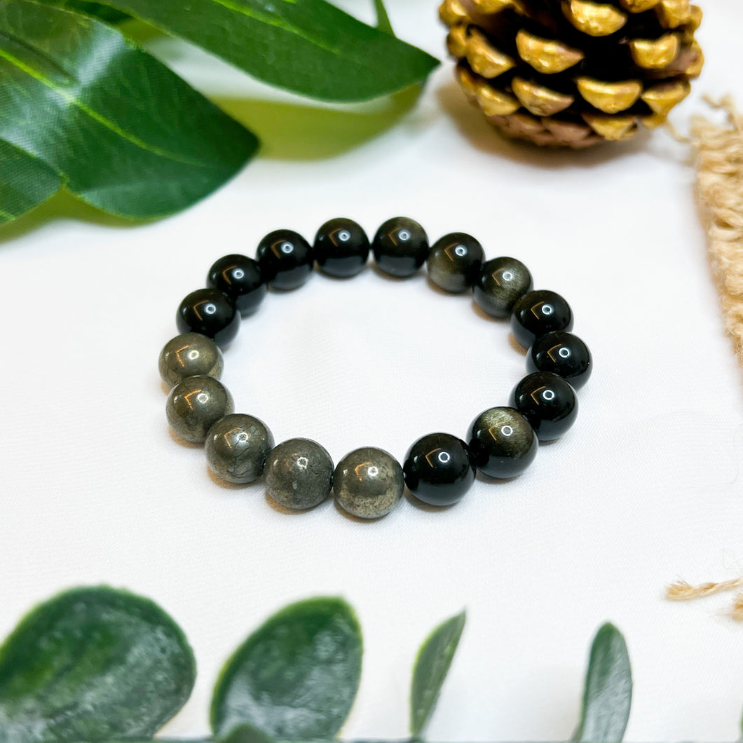 Pyrite x Golden Sheen Obsidian Crystal Bracelet