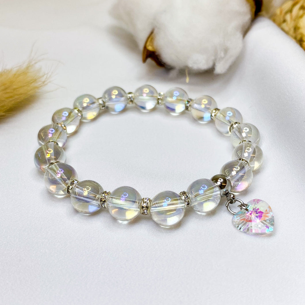 Angel Aura Quartz Crystal Bracelet (Glass Heart Charm)