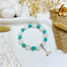 Load image into Gallery viewer, Amazonite &amp; Frosted Quartz Crystal Bracelet (S925 Fish Tail Charm)
