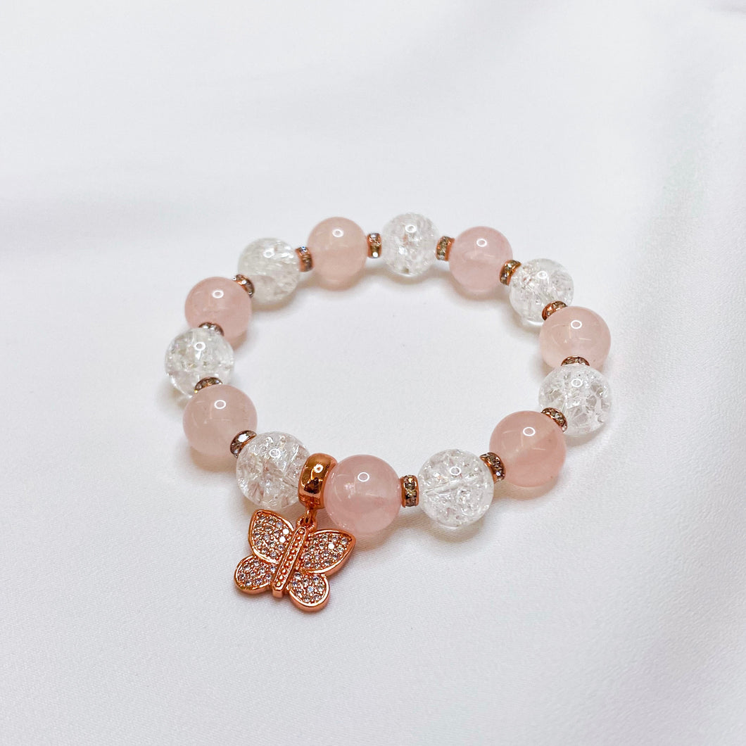 Rose Quartz x Frosted Quartz (Rose Gold Butterfly Charm)