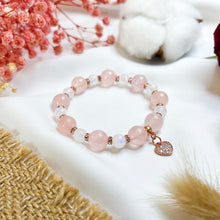 Load image into Gallery viewer, Rose Moon (Rose Quartz, Rainbow Moonstone, Heart Charm) Crystal Bracelet
