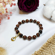 Load image into Gallery viewer, Red Tiger&#39;s Eye Crystal Bracelet (Gold Evil Eye Charm)
