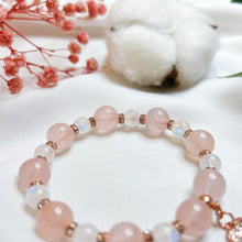 Load image into Gallery viewer, Rose Moon (Rose Quartz, Rainbow Moonstone, Heart Charm) Crystal Bracelet
