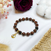 Load image into Gallery viewer, Red Tiger&#39;s Eye Crystal Bracelet (Gold Evil Eye Charm)
